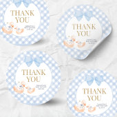 Blue Gingham Silly Goose Baby Shower Ronde Sticker