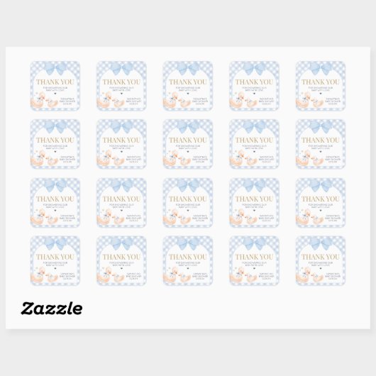 Blue Gingham Silly Goose Baby Shower Vierkante Sticker (Vel)