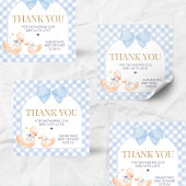 Blue Gingham Silly Goose Baby Shower Vierkante Sticker