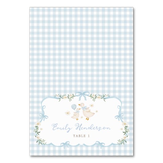 Blue Gingham Silly Goose Table Place Cards Kaart (Voorkant)