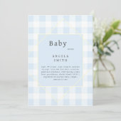 Blue Gingham Simple Baby shower Kaart (Staand voorkant)