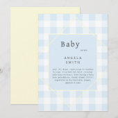 Blue Gingham Simple Baby shower Kaart (Voorkant / Achterkant)