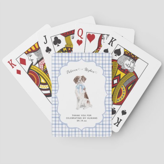 Blue Gingham | Spaniel Dog Illustration Wedding Pokerkaarten (Achterkant)