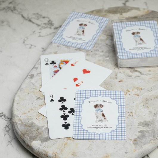 Blue Gingham | Spaniel Dog Illustration Wedding Pokerkaarten