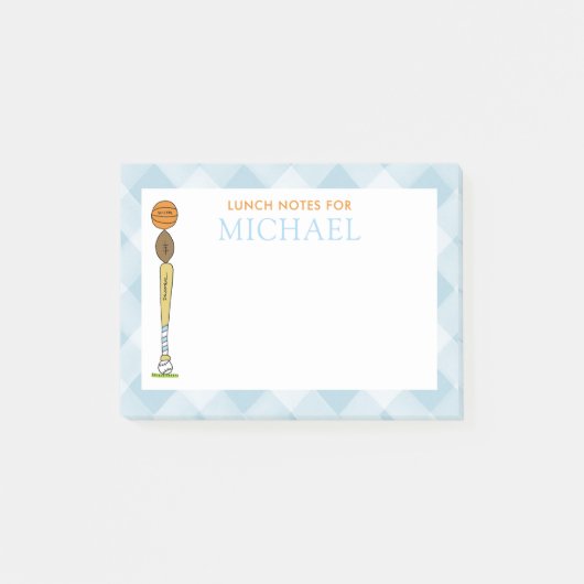 Blue Gingham Sportballen Kinder aangepaste lunchbo Post-it® Notes (Voorkant)