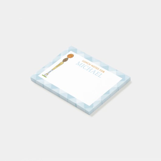 Blue Gingham Sportballen Kinder aangepaste lunchbo Post-it® Notes (Schuin)