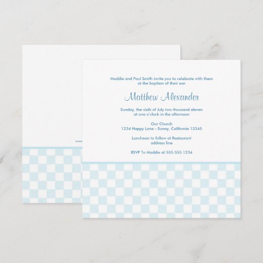 Blue Gingham Square Invitation Kaart (Voorkant / Achterkant)