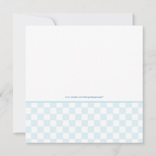 Blue Gingham Square Invitation Kaart (Achterkant)