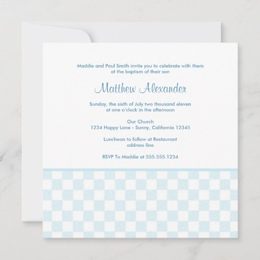 Blue Gingham Square Invitation Kaart (Voorkant)