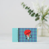 Blue Gingham Strawberry Ice Cream Visitekaartje (Staand voorkant)