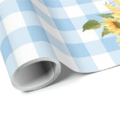 Blue Gingham Sunflower Baby shower Wrapping Paper Cadeaupapier (Rol Hoek)