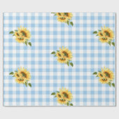 Blue Gingham Sunflower Baby shower Wrapping Paper Cadeaupapier (Vlak)
