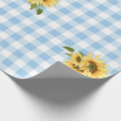 Blue Gingham Sunflower Baby shower Wrapping Paper Cadeaupapier (Hoek)