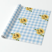 Blue Gingham Sunflower Baby shower Wrapping Paper