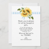 Blue Gingham Sunflower Funny Baby shower Dank u Bedankkaart (Achterkant)