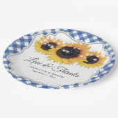 Blue Gingham Sunflower Love and Bedankt Wedding Papieren Bordje (Gekanteld)