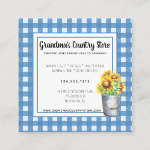 Blue Gingham & Sunflower Rustic Country Business Vierkante Visitekaartje