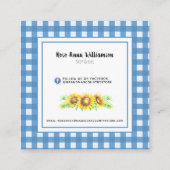 Blue Gingham & Sunflower Rustic Country Business Vierkante Visitekaartje (Achterkant)