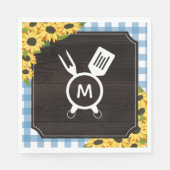 Blue Gingham & Sunflower Rustic Monogrammed BBQ Servet (Voorkant)