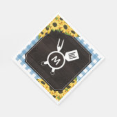 Blue Gingham & Sunflower Rustic Monogrammed BBQ Servet (Hoek)
