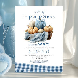 Blue Gingham Sweet Pumpkin Baby shower Kaart