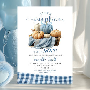 Blue Gingham Sweet Pumpkin Baby shower Kaart