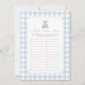 Blue Gingham Teddy Bear Baby Name Race Game Kaart (Voorkant)