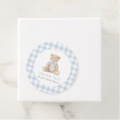 Blue Gingham Teddy Bear Baby Shower Bedankjes Labels (In situ)