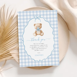 Blue Gingham Teddy Bear-Baby shower Bedankkaart