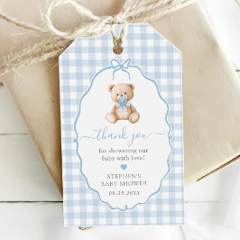 Blue Gingham Teddy Bear-Baby shower Cadeaulabel