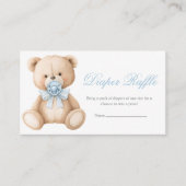 Blue Gingham Teddy Bear Baby shower Luier Raffle Informatiekaartje (Voorkant)