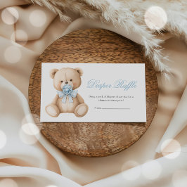 Blue Gingham Teddy Bear Baby shower Luier Raffle Informatiekaartje