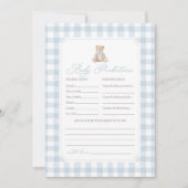 Blue Gingham Teddy Bear Baby Shower Predictions Kaart (Voorkant)