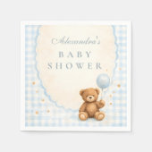 Blue Gingham Teddy Bear Baby Shower Servet (Voorkant)