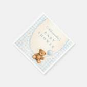 Blue Gingham Teddy Bear Baby Shower Servet (Hoek)