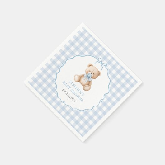 Blue Gingham Teddy Bear-Baby shower Servet (Hoek)