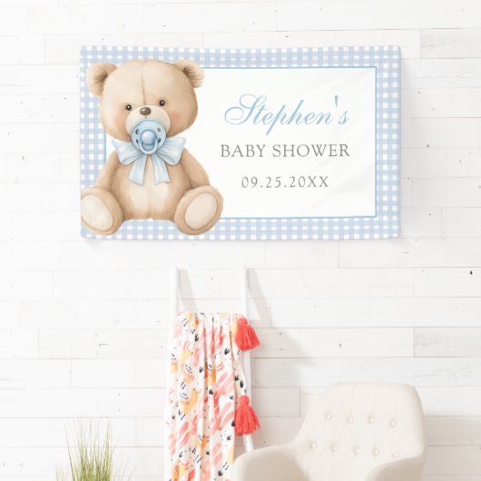 Blue Gingham Teddy Bear-Baby shower Spandoek (Insitu)
