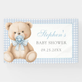 Blue Gingham Teddy Bear-Baby shower Spandoek
