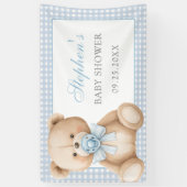 Blue Gingham Teddy Bear-Baby shower Spandoek (Verticaal)