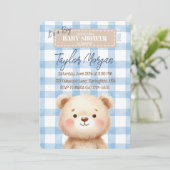 Blue Gingham Teddy Bear Kaart (Staand voorkant)
