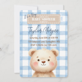 Blue Gingham Teddy Bear Kaart