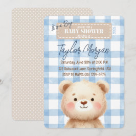 Blue Gingham Teddy Bear Kaart