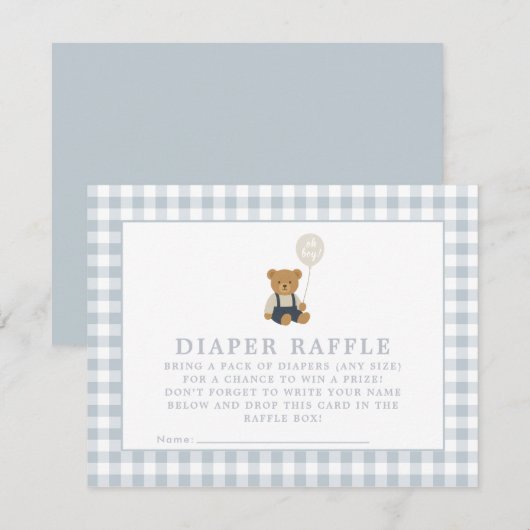 Blue Gingham Teddy Bear luier verloskaart Kaart (Voorkant / Achterkant)