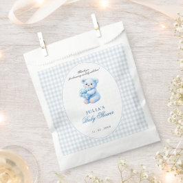 Blue Gingham Teddy Bear Neutral Baby Shower Bedankzakje