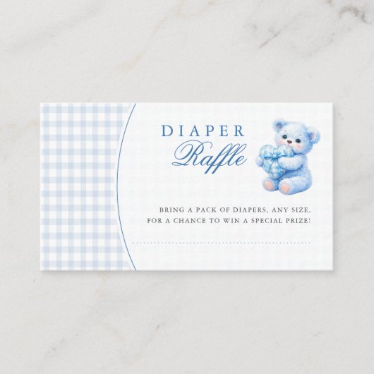 Blue Gingham Teddy Bear Neutral Baby Shower Informatiekaartje (Voorkant)