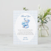 Blue Gingham Teddy Bear Neutral Baby Shower Kaart (Staand voorkant)