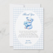 Blue Gingham Teddy Bear Neutral Baby Shower Kaart (Voorkant)