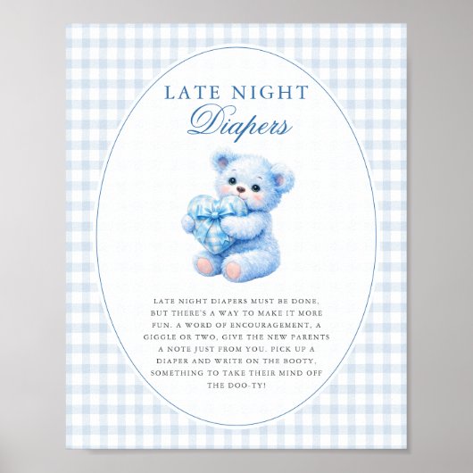 Blue Gingham Teddy Bear Neutral Baby Shower Poster (Voorkant)