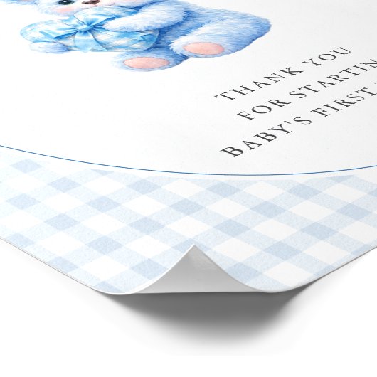 Blue Gingham Teddy Bear Neutral Baby Shower Poster (Hoek)