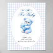 Blue Gingham Teddy Bear Neutral Baby Shower Poster (Voorkant)